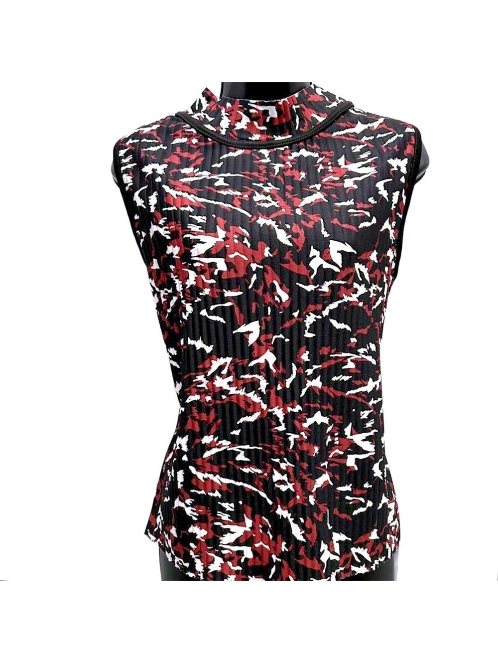 Black/Maroon/Ivory Abstract Print Sleeveless Blouse - Women's M | NWT